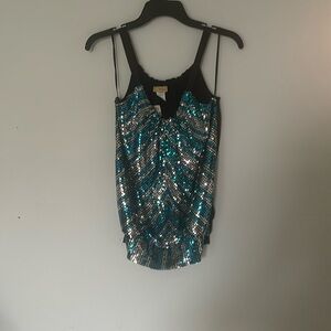 Brand New Mandees Blue Silver Sparkle Tank Top - Size Small